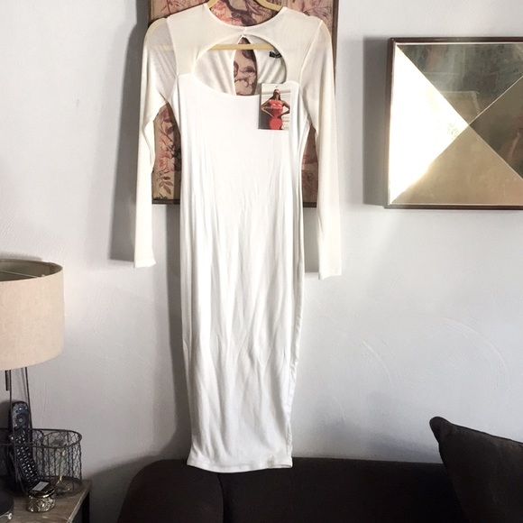 NWT NAKED WARDROBE STRETCH WHITE BODYCON MIDI DRESS M - Picture 2 of 15